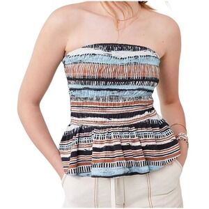 Anthropologie Porridge Women Smocked Peplum Med Tube Top Bohemian Black Blue M